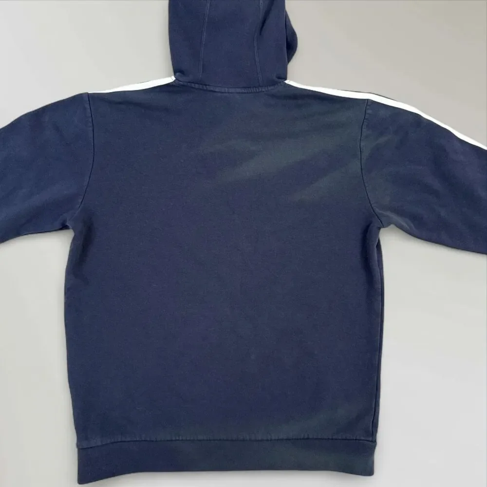 Adidas Mens Hooded Sweatshirt Blue Pullover Hoodie 3 Stripe Size Med